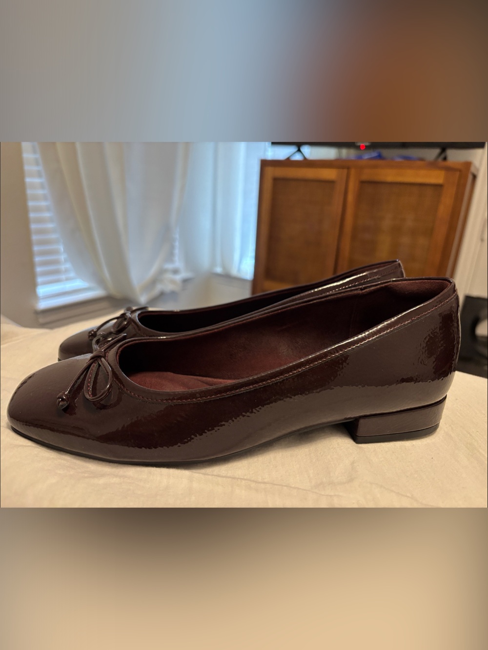 Rockport Patent Ballet Flats in Burgundy with Bow